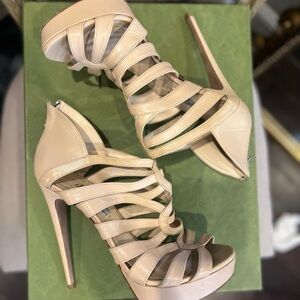 Prada Beige Strappy Platform Heels